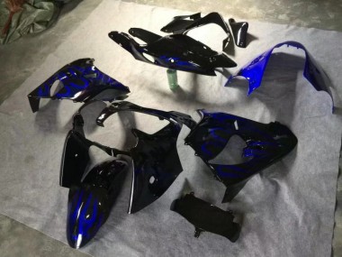 Noir Brillant Bleu Flamme Carénage Moto Kawasaki ZX9R 00-01