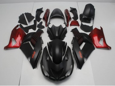 Noir Mat et Rouge Carénage Moto Kawasaki ZX14R ZZR 1400 06-11