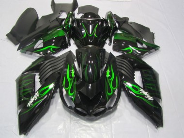 Noir Vert Flamme Ninja Carénage Moto Kawasaki ZX14R ZZR 1400 06-11